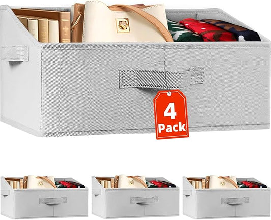 Closet Organizers Bins 4 Pack - Large Collapsible Shelf Organizer with Handles - Fabric Trapezoid Home Organization and Storage Baskets for Organizing Clothes Toy Blanket Towel Purse Hats