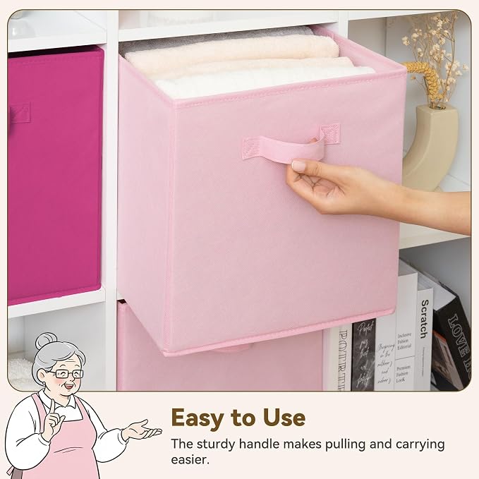 GRANNY SAYS Cube Storage Bins, 13x13 Cube Storage Organizer, Fabric Collapsible Storage Bins with Handle, Storage Cubes for Shelves, Closet, Pink Gradient, 6-Pack