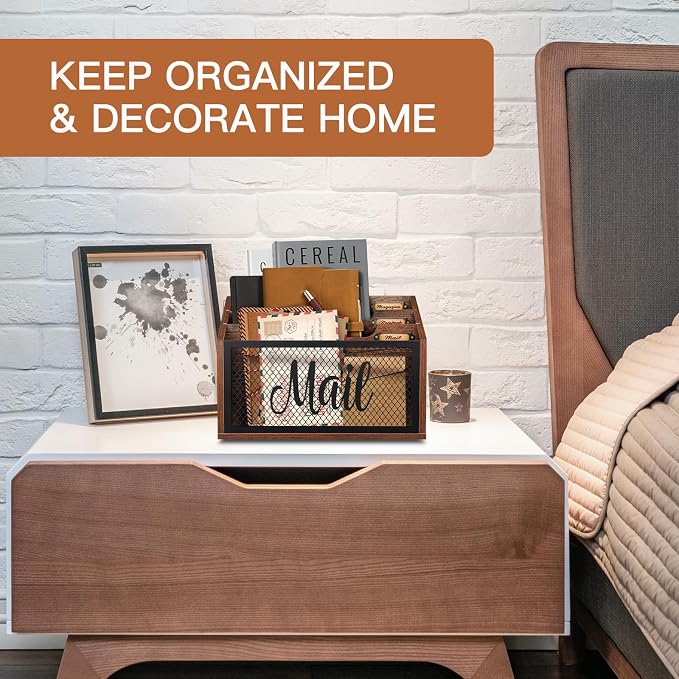 Mail Organizer Countertop with 3-slots | Wooden Mail Holder for Desktop | Farmhouse Mail Sorter Wall Mounted | Office Desk Organizers for Bill Letter File