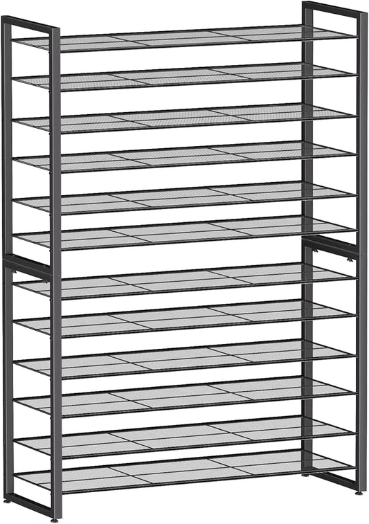 Simple Trending 12 Tier Shoe Rack Holds 60 Pairs, Sturdy Tall Shoe Organizer, Heavy Duty Large Metal Stackable Shoe Shelf for Entryway, Closet, Bedroom, Black