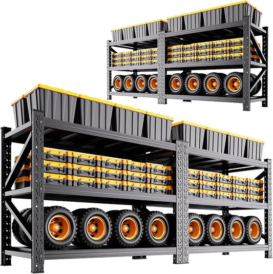 4 Pack Heavy Duty Metal Garage Shelving, 59" Wx20 Dx54.3 H, 3-Tier Adjustable Storage Shelves for Garage Storage, Industrial Metal Shelving & Shelves Organizer for Warehouse, Workshop & Home