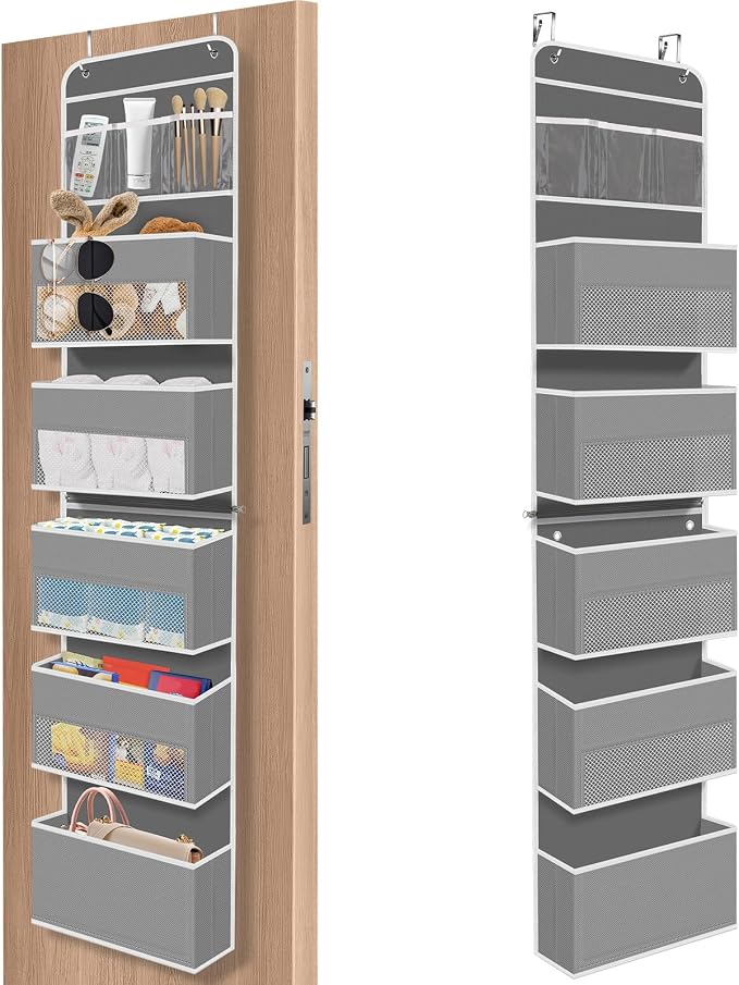 1Pack Over The Door Organizer Large Capacity Hanging Storage Room Organizer | 40 lb Capacity, Ultra-Sturdy, Detachable, Mesh Design with Clear Window, Space-Saving Organizer for Pantry, Nursery & Closet