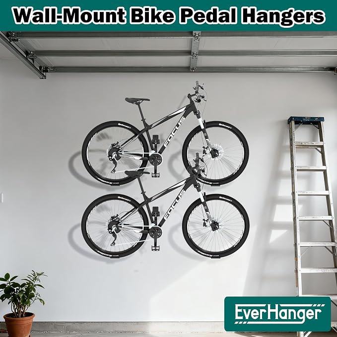 EVERHANGER Wall Mount Bike Pedal Hanger, Heavy-duty Garage Bike Rack, Horizontal Bike Hooks, Holds Up to 70LBS, 2 Pack