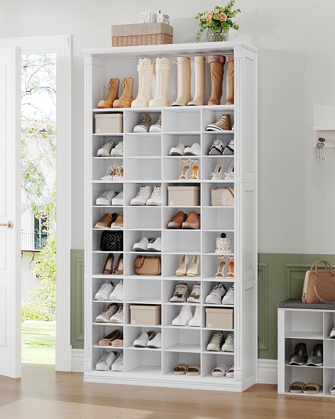 Hzuaneri 13 Tiers Shoe Storage Cabinet, Tall Shoe Cabinet with Cubby | Wooden Shoes Organizer for Closet, 52 Pairs, Shoes Cubby Organizer for Entryway, Hallway, Bedroom, White SR41003X