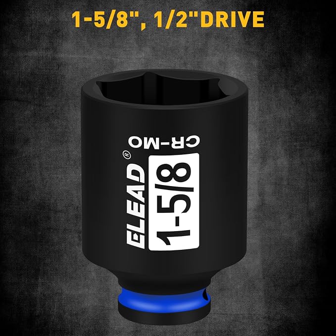 1/2" Drive Deep Impact Socket, 1-5/8 inch SAE 6 Point 1/2-inch Drive Impact Axle Nut Sockets, CR-MO Nut Socket Set, Oil Filter Sockets, Tools for Easy Removal of Axle Shaft Nuts