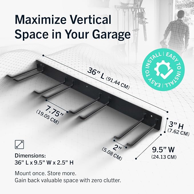 StoreYourBoard Garage Tool Organizer, 72 in, Holds 500 lb, 2 Pack | Garden Tool Rack Wall Mount, Garden Tool Organizer, Shovel Wall Mount, Rubber Coated Hooks