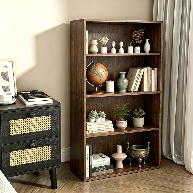 HealSmart 4 Tier Bookcase, Industrial 5 Book Shelf, 9.2" D x 23.8" W x 42" H Tall Open Cube Storage Organizer for Home Office, Living Room, Bedroom and Dinning Room, Brown
