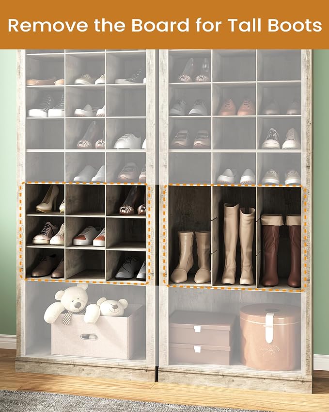 Hzuaneri 11 Tiers Shoe Storage Cabinet, Tall Shoes Cabinet with Cubby | Freestanding Wooden Shoe Organizer, 30-33 Pairs, Shoes Cubby Organizer for Entryway, Bedroom, Greige SR02005B