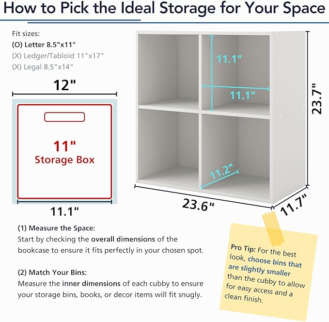 Homes: Inside + Out Apexa 4-Cube Storage Organizer Shelves, Stackable Wood Bookcase Fits Cubby Bins for Organization, Dorm Teen Room Decor & Home Office, Steel Blue