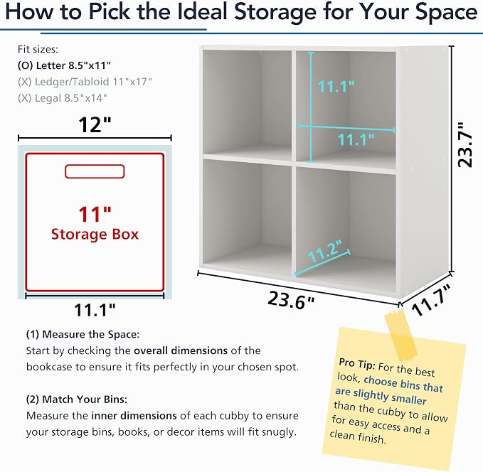 Homes: Inside + Out Apexa 6-Cube Storage Organizer Shelves, Stackable Wood Bookcase Fits Cubby Bins for Organization, Dorm Teen Room Decor & Home Office, Steel Blue