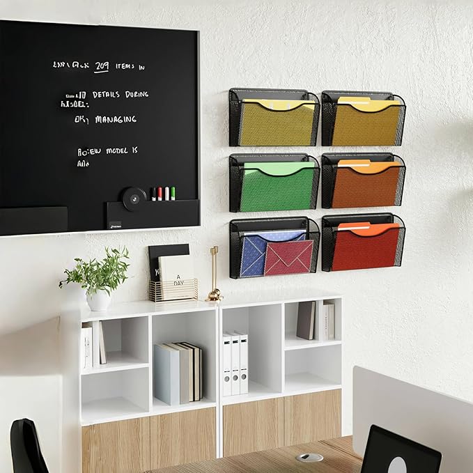 MINDEPOT Wall File Organizer, Hanging Wall File Holder, 3 Pack, Black | Heavy Duty Iron, Metal Mesh Wall Mount, Single Pocket, Mail Organizer, for Office School Classroom Home, Letter A4 Size
