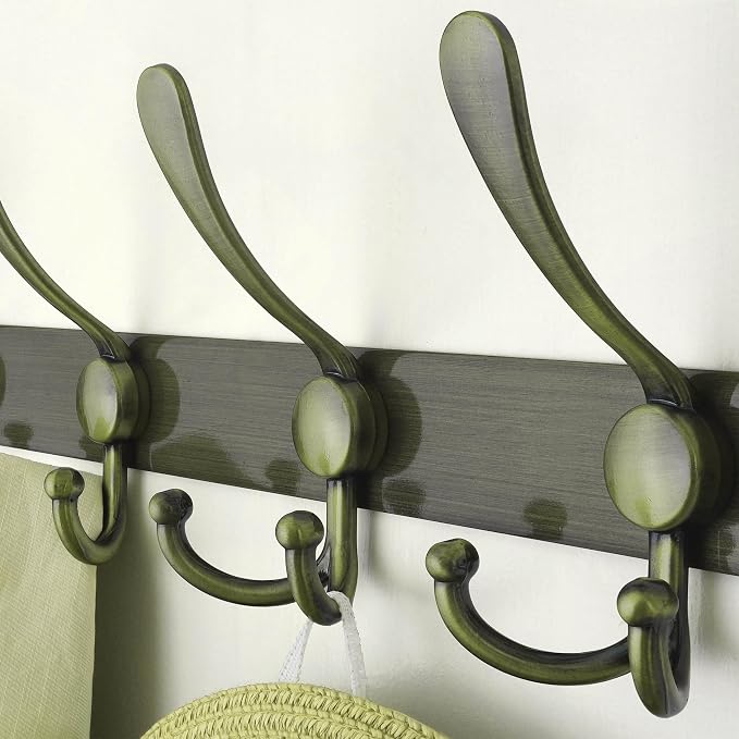 Dseap Coat Rack Wall Mount - 38” Long 10-Tri-Hooks Heavy Duty Coat Hanger Rail Wall Hooks for Hanging Coats Hats Clothing Clothes Purse Mudroom Entryway, Bronze