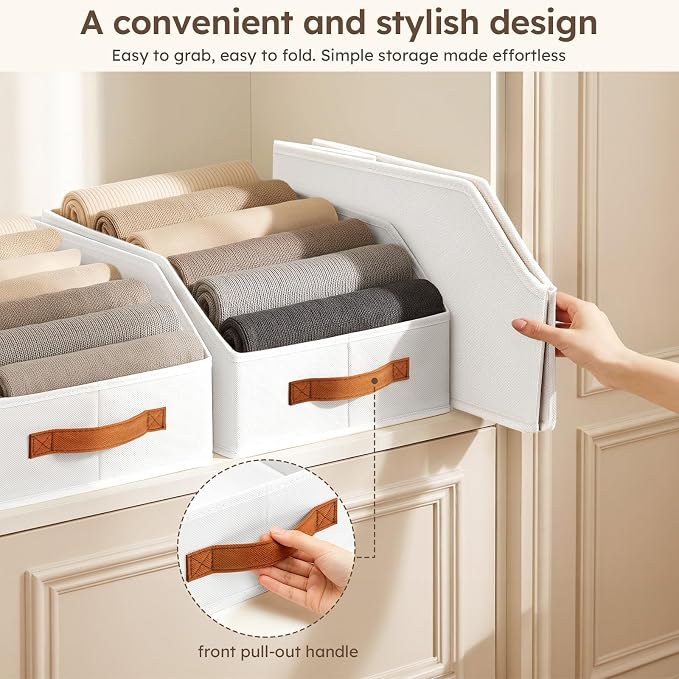 Fabric Storage Bins for Organizing - 12 Pack Large Trapezoid Collapsible Storage Bins with Front Handle, Closet Organizers and Storage for Bedroom, Home Shelves, Small Spaces, White