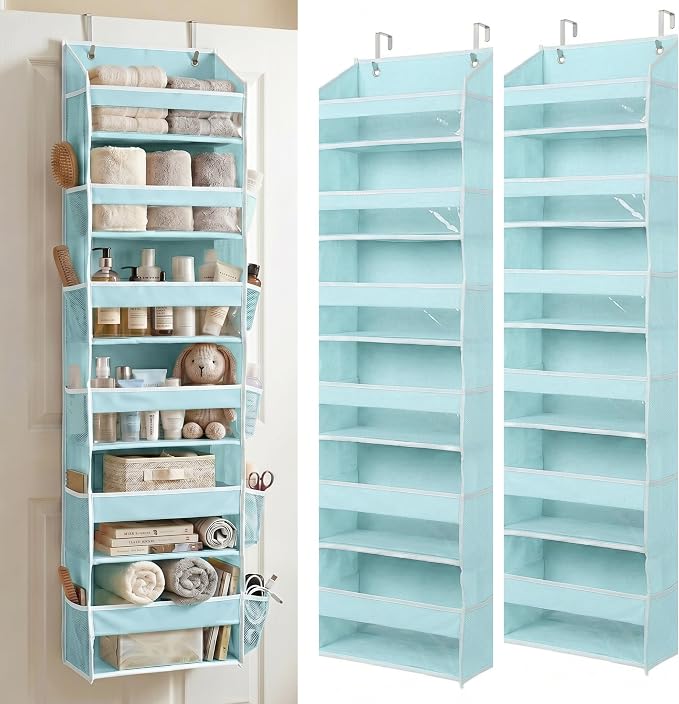 HOMELUX THEORY UPGRADED 6 Tiers Over The Door Organizer Hanging - 100D EXTRA THICK & 50lbs HUGE CAPACITY, 12 Side Mesh Pockets Over The Door Shoe Organizer, Hanging Closet Organizer (Baby Blue, 2pc)
