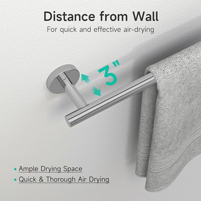 USHOWER 8PCS Polished Chrome Bathroom Hardware Set, 24-Inch Towel Bar Set | Durable SUS304 Stainless Steel Bathroom Accessories Set, Towel Racks for Bathroom Wall Mounted, Modern Home Decor
