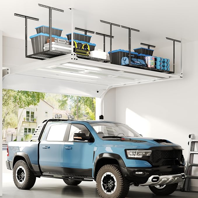 FLEXIMOUNTS 3x6 Overhead Garage Storage Adjustable Ceiling Rack 72" Length x 36" Width x 40" Height, 450lbs Weight Capacity, Hammertone, Classic Series