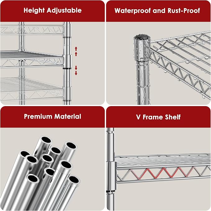 Heavy Duty 3-Shelf Shelving Unit, 24.02" W x 13.78" D x 21.97" H Chrome Steel Storage Rack with Wheels, 2 PP Shelf Liners and Hooks, Adjustable Under Desk Organizer for Kitchen, Office, Garage