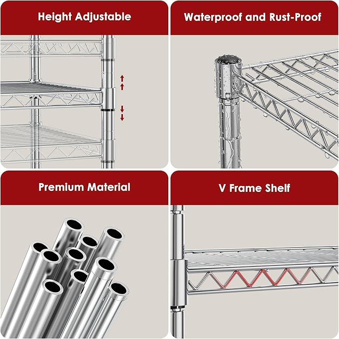 Heavy Duty 3-Shelf Shelving Unit, 24.02" W x 13.78" D x 21.97" H Chrome Steel Storage Rack with Wheels, 2 PP Shelf Liners and Hooks, Adjustable Under Desk Organizer for Kitchen, Office, Garage