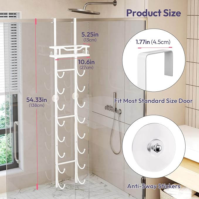SWTYMIKI Over the Door Towel Rack - 9 Tier Towel Racks for Bathroom Wall Mounted, Towel Holder with Shelf, Hanging Rolled Towel Storage Organizer for Small Bathroom, Camper, RV, White