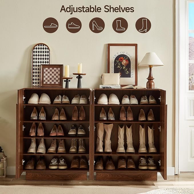 Shoe Storage Cabinet with Doors, Large Shoe Cabinet Storage for Entryway, Wooden 6 Tier Shoe Organizer Cabinets with Adjustable Shelves for Entrance Hallway Living Room Foyer (Walnut)