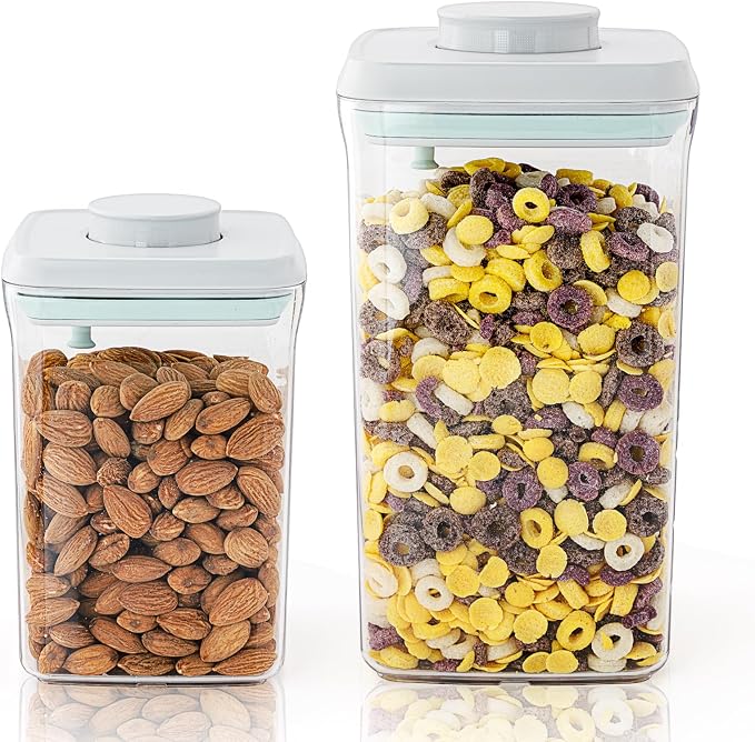 2 Pack Pop-Top Airtight Food Storage Containers, 2.0 Qt & 0.9 Qt | Clear Stackable Pantry Canisters for Coffee Stations, Breakfast Corners, Baking Areas, Dry Food Organization, BPA-Free