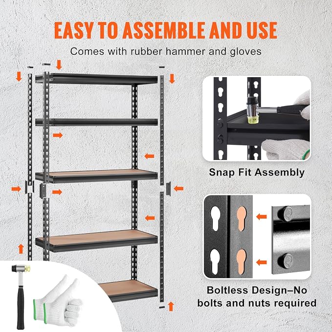 VEVOR Storage Shelves 5-Tier Adjustable 2000 lbs 30"x12"x60" Shelving Unit | Heavy Duty Garage Storage Metal Utility Rack Shelf for Kitchen, Pantry, Basement, Bathroom, Laundry, Living Room, Warehouse