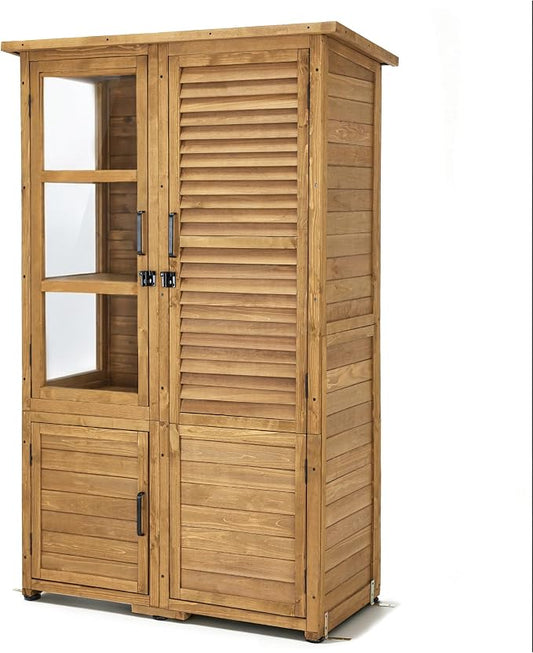 Macrout 30 Cu.Ft Outdoor Storage Cabinet with 4 Shelves for Garden, Outside Vertical Storage Wood Tool Shed with Waterproof Roof, Lockable Door for Yard and Patio Lawn W981D