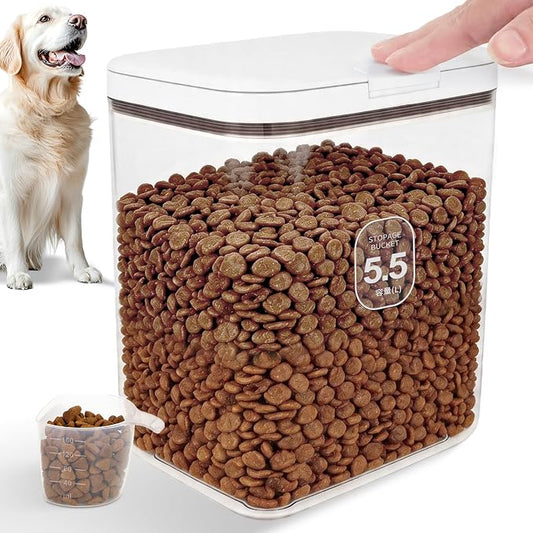 LEAWALK 5-7Lbs/5.81Qt/5.5L Airtight Dog Cat Food Storage Container and Pet Storage Bin BPA-Free. PET Clear Stackable Dog Treat Containers for Pet Food/Rice/Dry/Cereals/Flour/Sugar/Bread