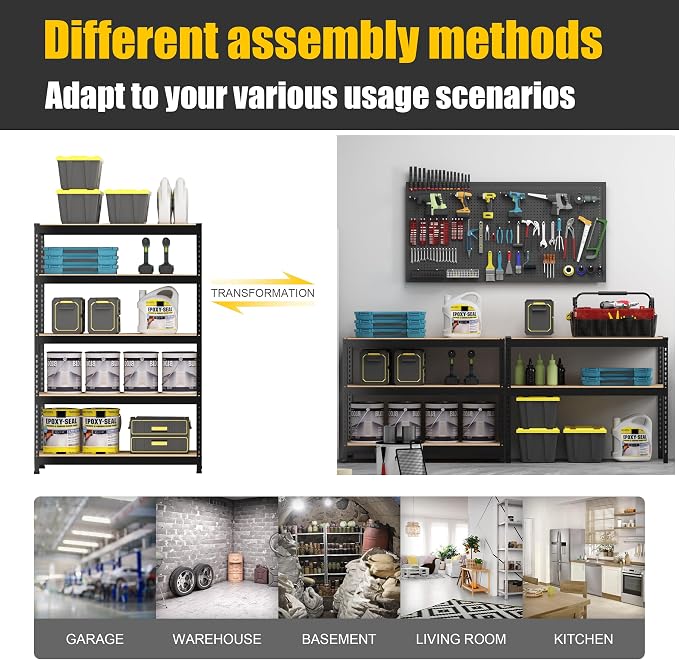 PrimeZone 48"W x 24"D x 72"H Garage Storage Shelves, 5-Tier Metal Shelving | 3000 LBS Capacity, Heavy-Duty Metal Frame, FSC MDF Boards, Boltless Assembly, Adjustable Shelves for Warehouse, Basement