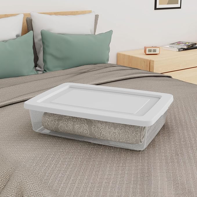 Sterilite 30-Pack Storage Box, Stackable Clear Plastic Bins with Snap-On Lids, 28 Quart