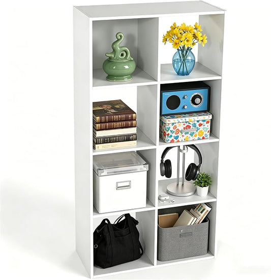 HealSmart 8 Cube Storage Organizer, 4 Tier Stackable Bookshelf, Open Cube Bookshelf with 4 Removable Back Panels, Suitable for Living Room, Bedroom, Home Office, 47.7" L X 11.6" W X 24" H, White