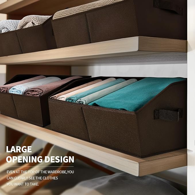 Homsorout Closet Baskets for Shelves Trapezoid - Decorative Storage Baskets with Handle, Closet Bins for Organization, Shelf Storage Bins for Clothes, Books, Home, Office, 4 Pack, Brown