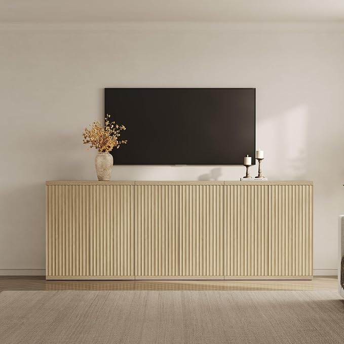 SICOTAS Buffet Cabinet with Storage Sideboard Cabinet with Doors & Shelves | Accent Sideboard Modern Credenza Fluted Storage Cabinet Mid Century Media Console for Living Room Kitchen Dining Hallway