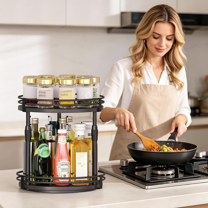 Across-Star Lazy-Susan-Organizer-Spice-Rack, Rotating Spice Organizer for Cabinet Pantry, Seasoning Holder Spice Shelf with Adjustable Height, Kitchen Counter Shelf Countertop Organizer