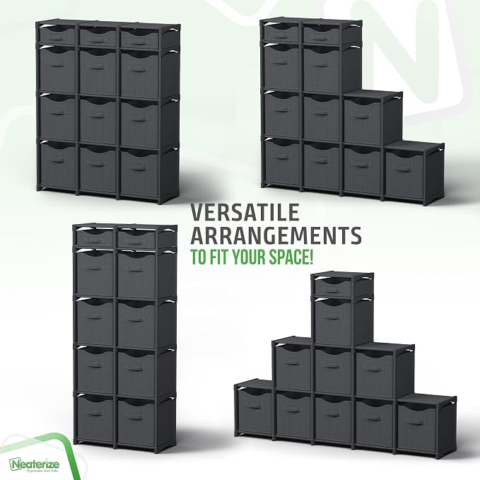Cube Storage Organizer with Storage Bins Included - The Perfect Closet Organizers and Storage Solution. Includes 12 Storage Cubes, Great For Toy Storage, Closet Storage, Clothes Storage (Dark Grey)