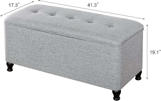 Homebeez 41" Linen Storage Ottoman Bench with Button Tufted Top & Wooden Legs, Upholstered Storage Bench for Bedroom, Entryway, Living Room