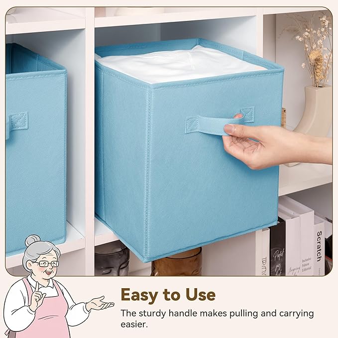 GRANNY SAYS Cube Storage Organizer, 11 Inch 6 Pack Storage Cubes with Handles, Toy Storage Bins for Boys Kids Room, Foldable Organizer Bins for Cube Shelf, Light Blue