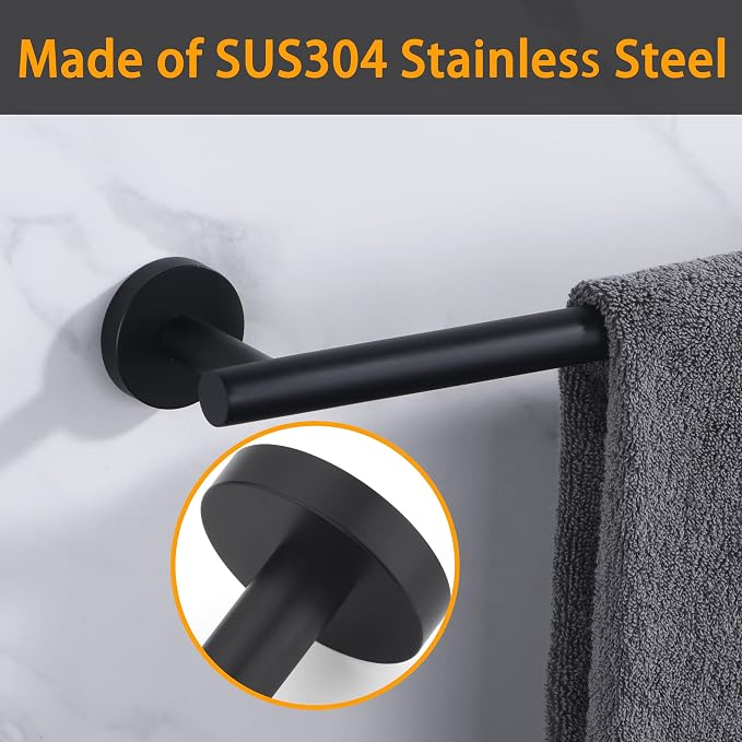 Towel Bar for Bathroom Matte Black, 33Inch Towel Rack Wall Mounted, Thicken Round Bath Towel Holder Rod SUS304 Stainless Steel, Heavy Duty Dish Cloths Hanger for Bathroom, Kitchen