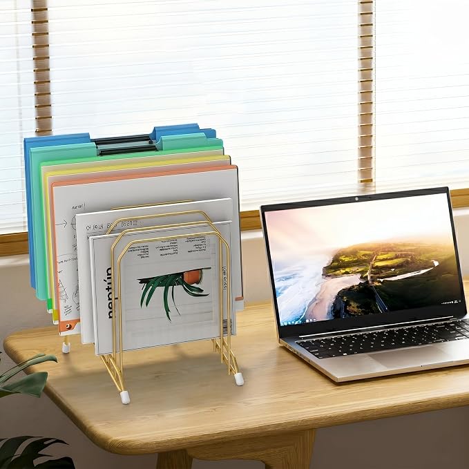 Incline Sorter Desk File Organizer, Metal Desk Magazine Folder Holder with 8-Section Vertical Compartments Rack File Organizer for Office, Home, School