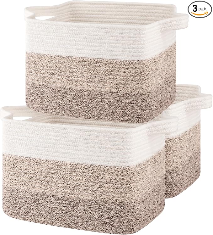 OIASKET Storage Baskets for Organizing, Woven Baskets for Shelves, Rectangle Decorative Organizer for Storage Clothes, Toy, Books, Towels Nursery Bins 3 Pack (Gradient Yellow, 13"x9.85"x8.7")