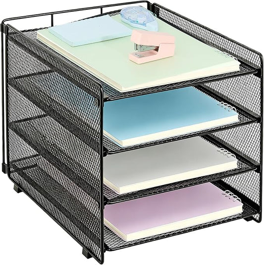 OPNICE 4-Tier Paper Organizer Letter Tray, Desk Organizers and Accessories, Office Desk Accessories, Desktop File Organizer for Office, Home or School, Black