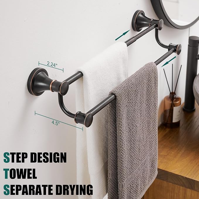 Hoimpro Adjustable Retractable 15-27 Inches Stainless Steel Bathroom Towel Bar, Bathroom Accessories Bath Hotel Double Towel Bar Rod Hanger Wall Mounted Towel Holder Towel Rack, Oil Rubbed Bronze | Oil Rubber Bronze, Adjustable 16-26", Wall Mounted, St...