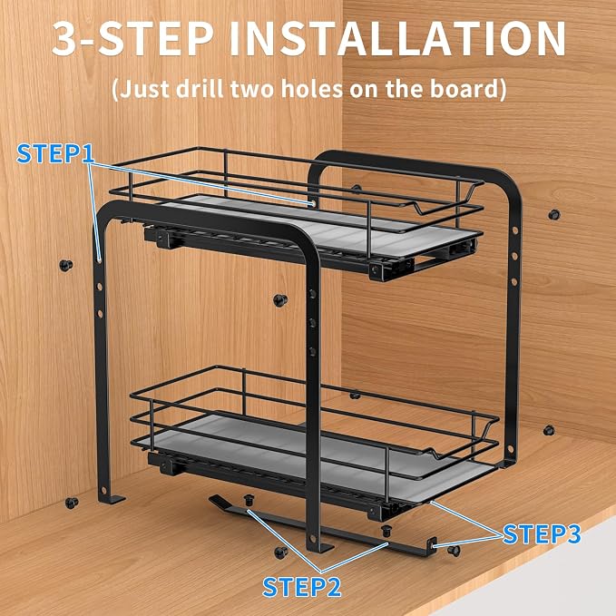 RCHYFEED 2 Tier Pull Out Spice Rack for Inside Cabinets,5.5" Wx10.5 Dx9.5 H | Height Adjustable Spice Cabinet Organizer Heavy Duty Metal Pull Out Spice Rack Vertical Spice Shelf for Cabinets & Pantry
