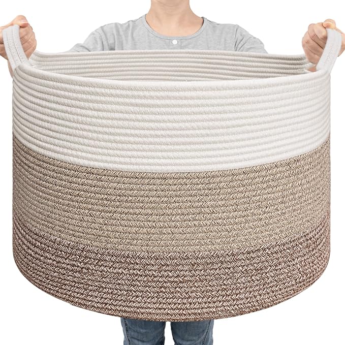 Goodpick Large Woven Basket for Blankets, Nursery & Living Room Decor, 85L | 21.7 x 21.7 x 13.8 In Baby Toy Storage Basket for Nursery, Blanket Basket for Living Room, Toy Bin, Light & Brown