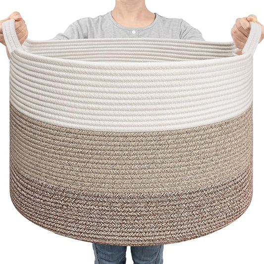 Goodpick Large Woven Basket for Blankets, Nursery & Living Room Decor, 85L | 21.7 x 21.7 x 13.8 In Baby Toy Storage Basket for Nursery, Blanket Basket for Living Room, Toy Bin, Light & Brown