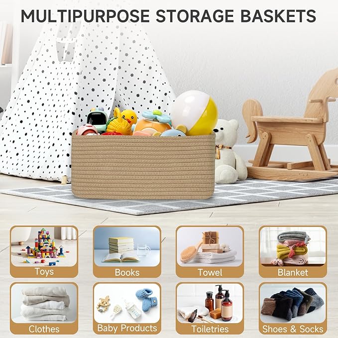 3-Pack Storage Baskets for Organizing | Woven Shelf Toy Basket | Rope Baskets for Gifts Empty | Closet Organizer Bins with Handles | Cube Decorative Box | 11.8×7.8×5.1” | Brown