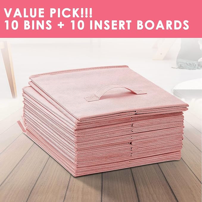 Criusia Storage Cubes- 11 Inch Cube Storage Bins for Organizing Shelves - Nursery Closet Organization Bins for Clothes Blanket - 10 Pack Collapsible Decorative Storage Box for Magazines (Pink)