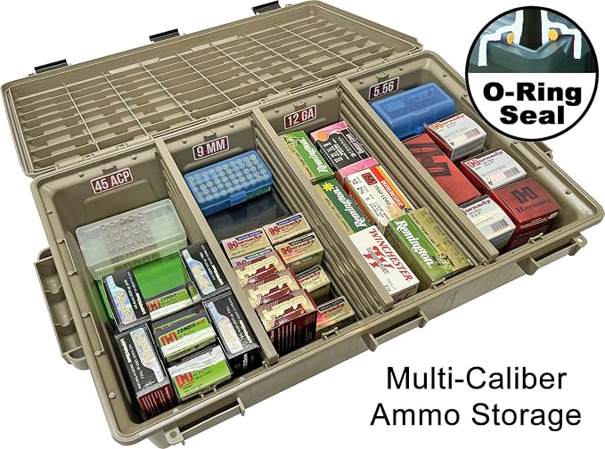MTM ACDC50, Divided Ammo Crate Utility Box, Water Resistant, Ammo Storage Box, Lockable Storage Keeping Ammo Safe, Survival or Hunting Gear, Made in USA, Dark Earth