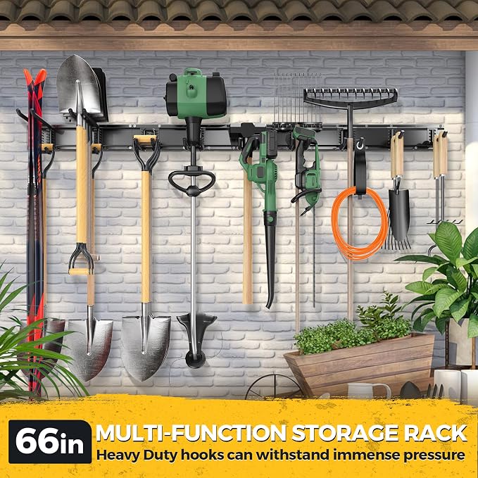 LBT 66" Garage Tool Organizer Wall Mount - 720lbs Garden Tool Organizer | Anti-Rust, Adjustable Hooks, Sheds Garden Tool Organizer Black, Gifts For Men Dad Husband