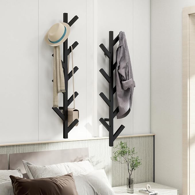 Prywot Vertical Hat Rack, Metal Coat Rack Wall Mounted, Black, 37.8" | 9 Hooks, Space-saving wall-mounted design, for Hats, Jackets, Coats, and Bags - Suitable for Entryways and Bedrooms